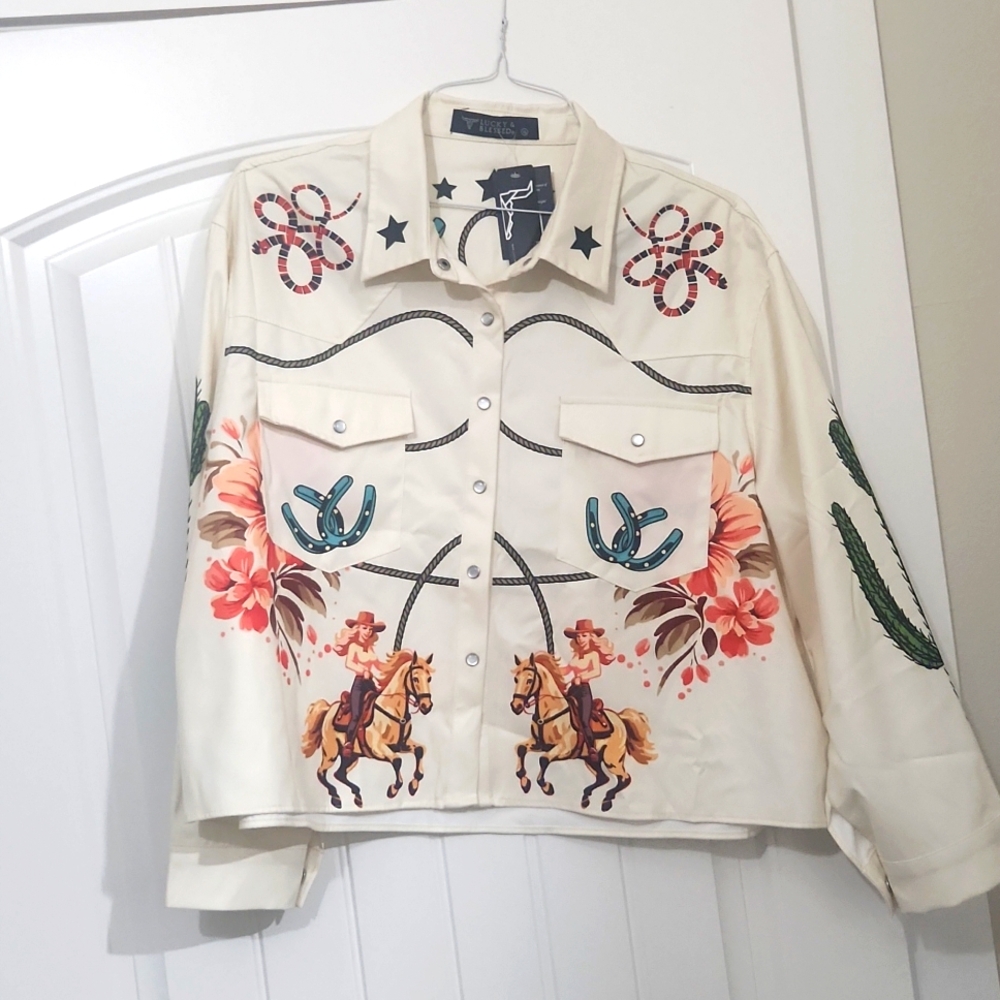 Lucky and Blessed cropped pearl snap